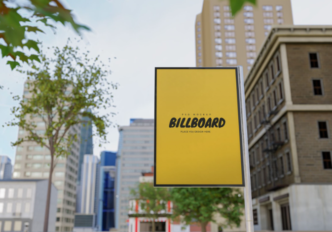 Billboard hanging on the side of the road